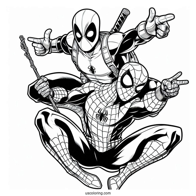 Coloring Page Of Spider Man And Deadpool