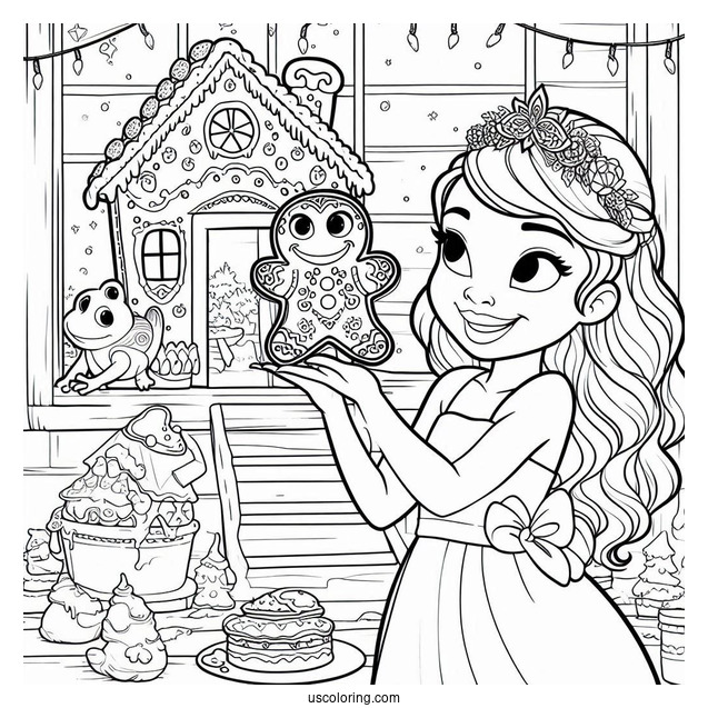 Tiana Holding Up Gingerbread House