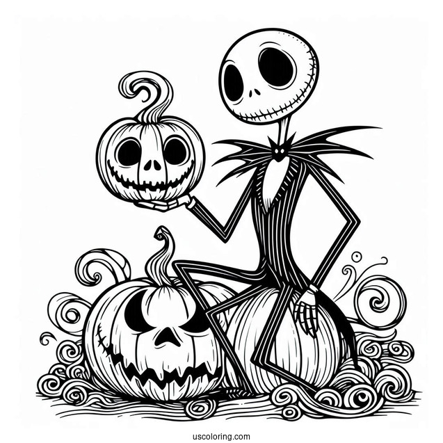 Jack Skellington Holding Jack-O-Lantern Halloween Coloring In