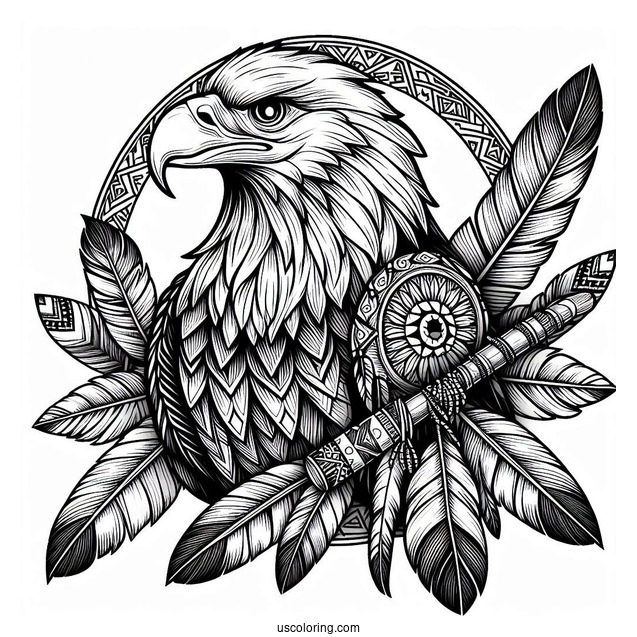 Eagle Perched On Native American Coloring Page Warrior's Arm