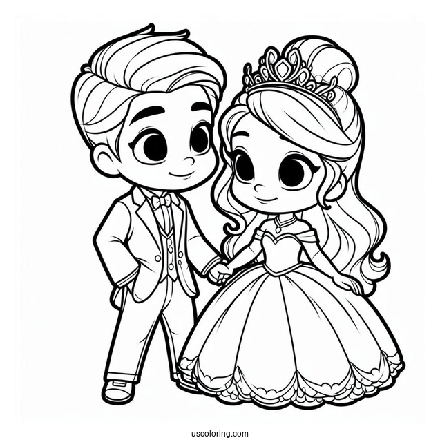Chibi Tiana With Prince Naveen Coloring Sheet