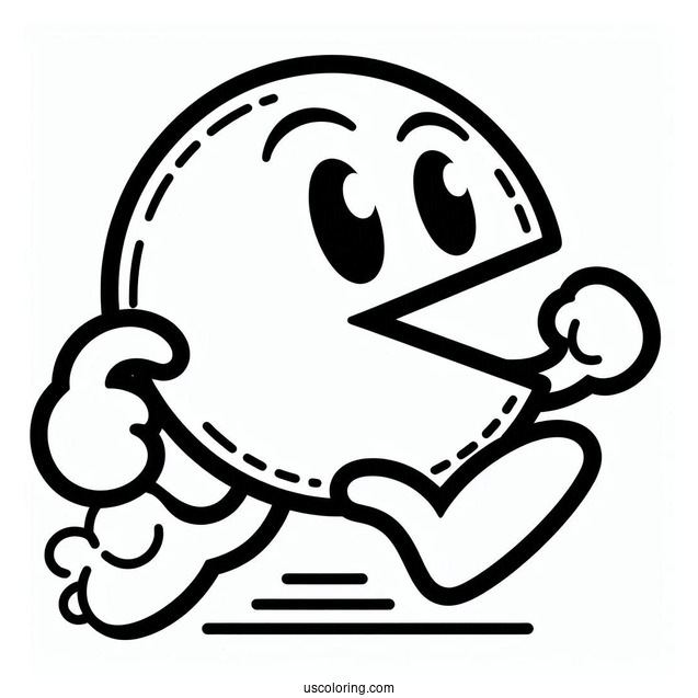 Easy Running Pac-Man Coloring Page For Preschoolers