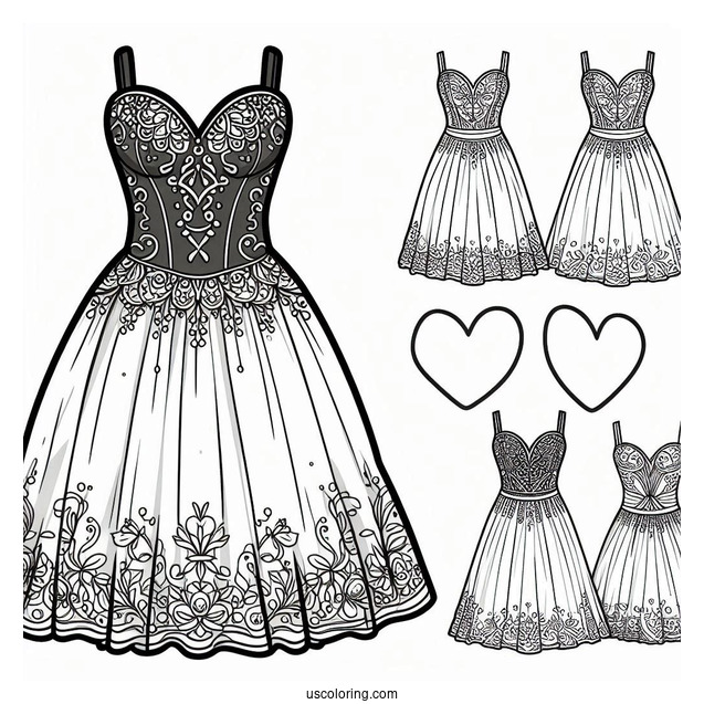 Dress Coloring Page Of Sweetheart Neckline And A Line Skirt