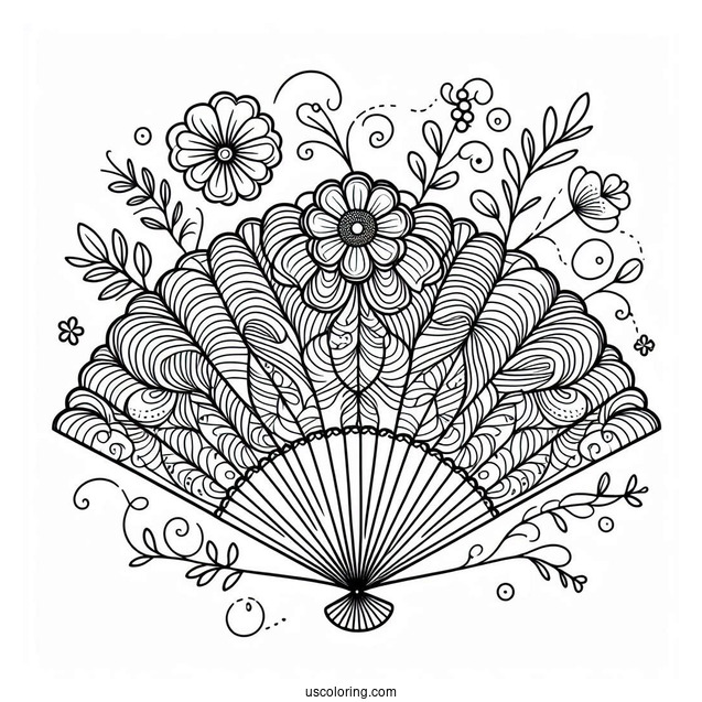 Fan Flower Pattern Coloring Page