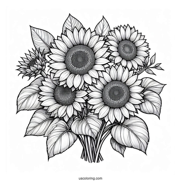 Bunch Of Detailed Sunflowers For Coloring