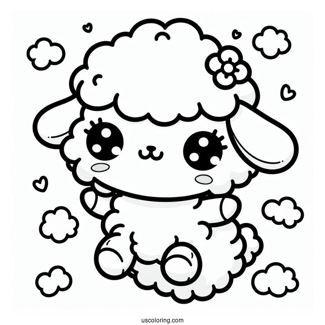 Kawaii Baby Sheep Coloring For Preschoolers