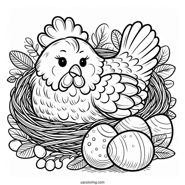 Chicken Nesting On Eggs Coloring Page