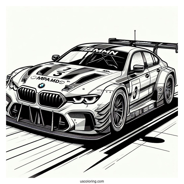 BMW Race Car With Big Spoiler To Color