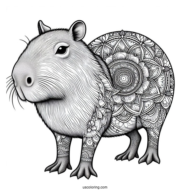 Realistic Capybara Coloring Page Inside Mandala