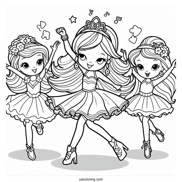 Polly Pocket Coloring Page Dancing With Friends