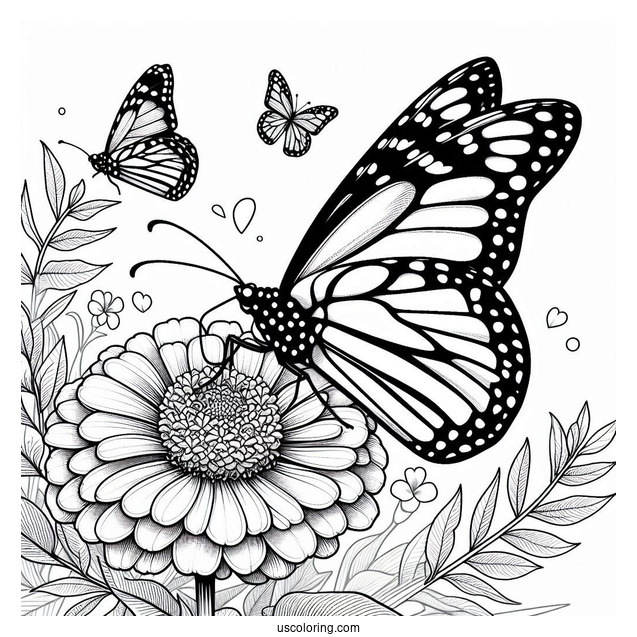 Monarch Butterfly Gathering Pollen From Zinnia Flower