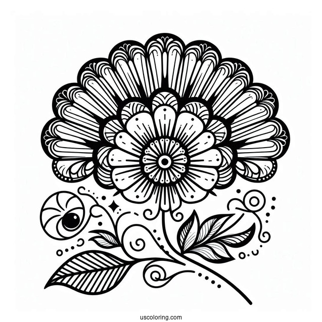 Fan Flower Pattern Coloring Page