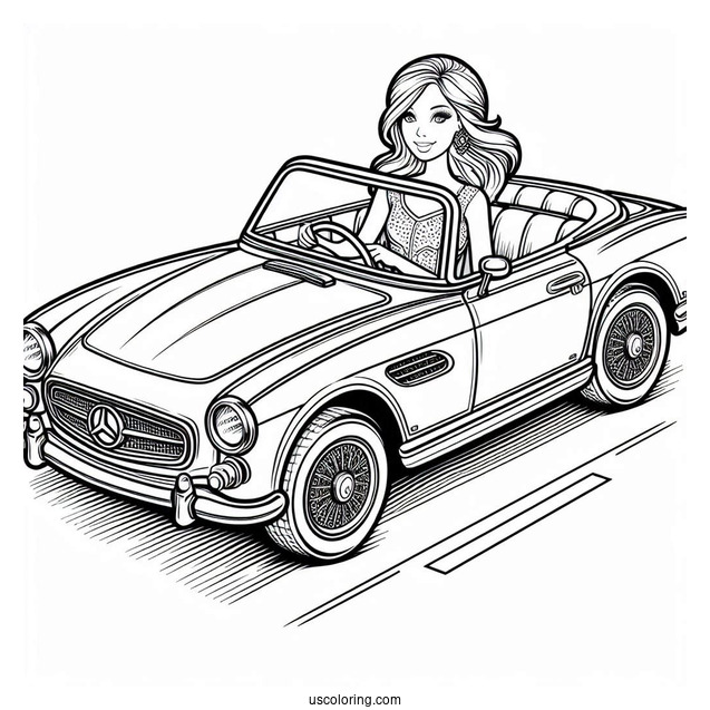 Barbie Car Convertible Coloring Page