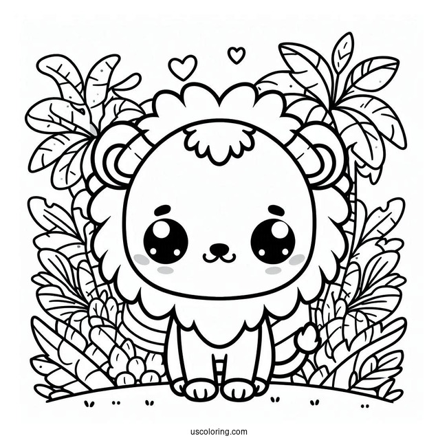 Jungle Coloring Page Of Kawaii Chibi Lion For Preschoolers