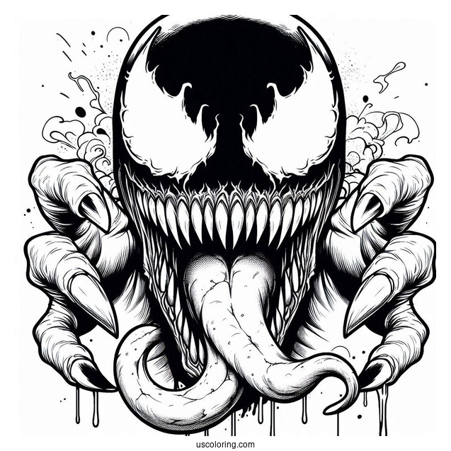 Scary Close Up Of Carnage Coloring Page With Tongue Out