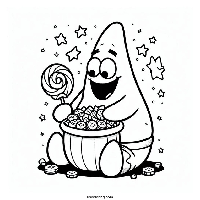 Patrick Star Coloring Page Eating Candies On Halloween