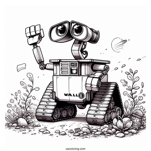 Pixar Coloring Page of Detailed Wall E With Eve