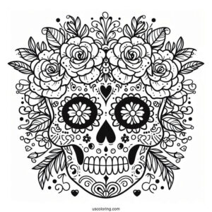 Floral Sugar Skull Coloring Page For Kids