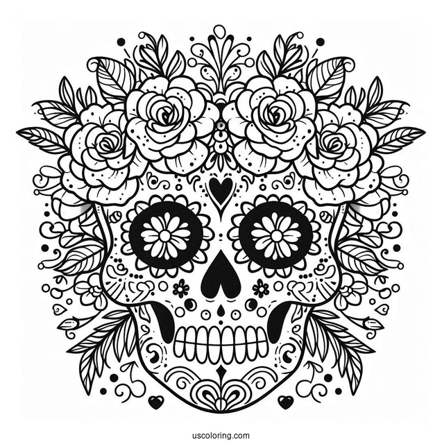 Floral Sugar Skull Coloring Page For Kids