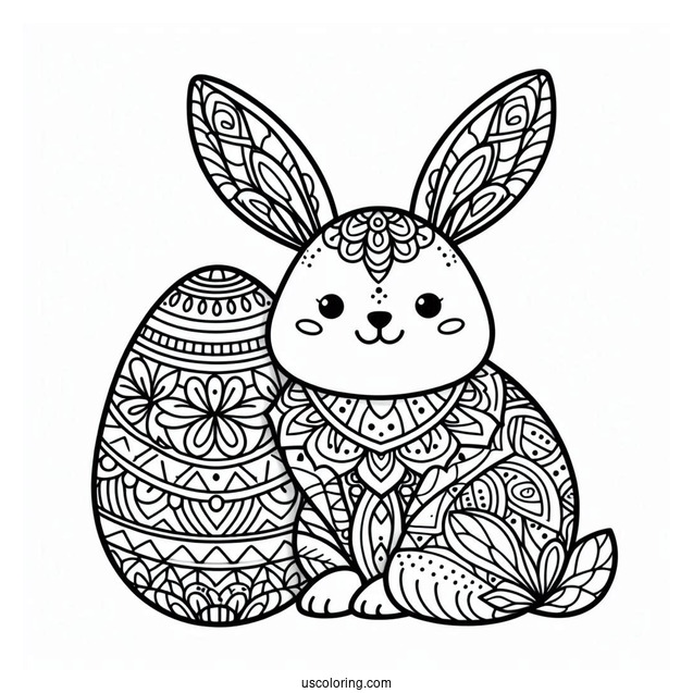 Easter Bunny Coloring Page And Egg Mandala For Kids