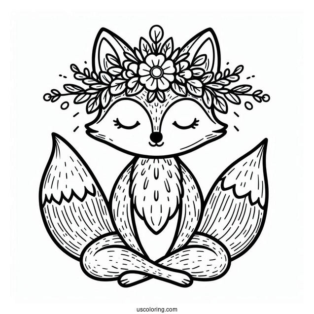 Meditating Fox With A Flower Crown