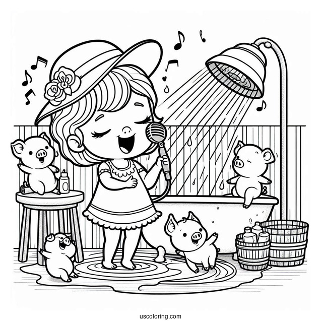 Sing Coloring Page Of Rosita Singing In The Shower While Bathing Piglets