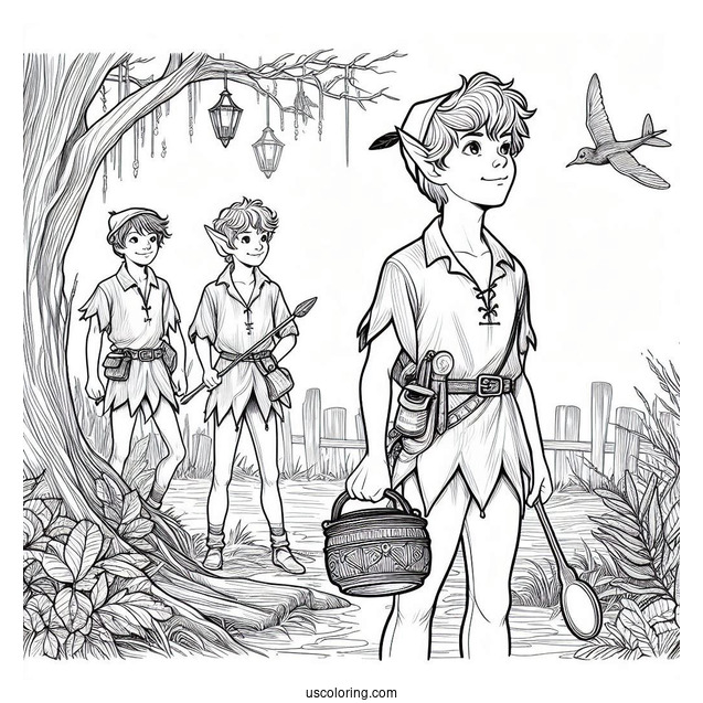 Detailed Coloring Page Of Lost Boys In Neverland