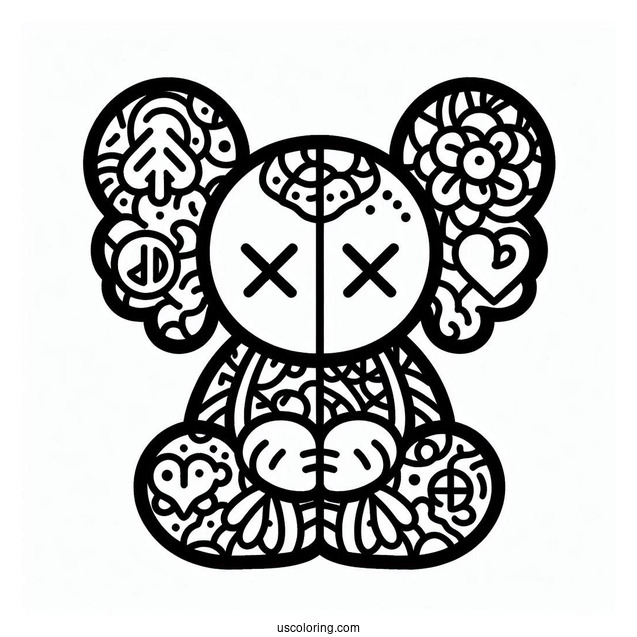 Dissected KAWS Coloring Page Companion With Hippie Elements