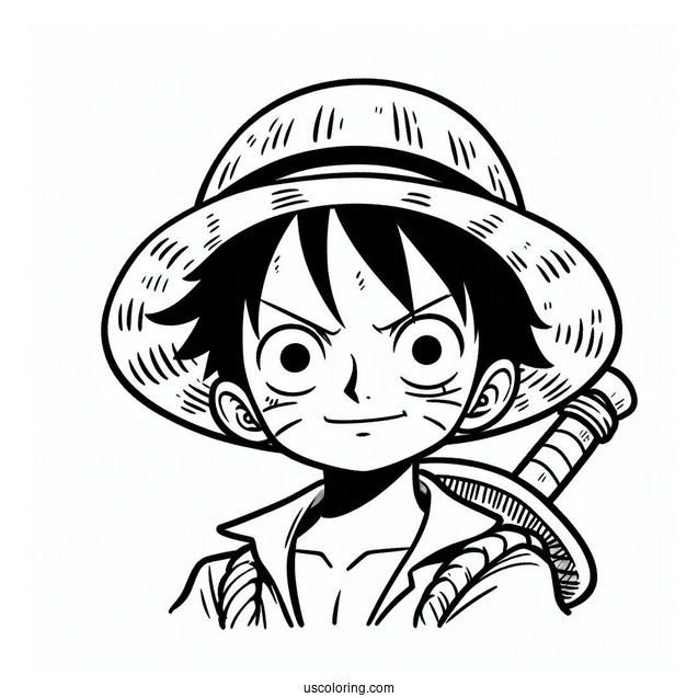 Luffy Coloring Page Wearing Two Hats Over His Signature Straw Hat