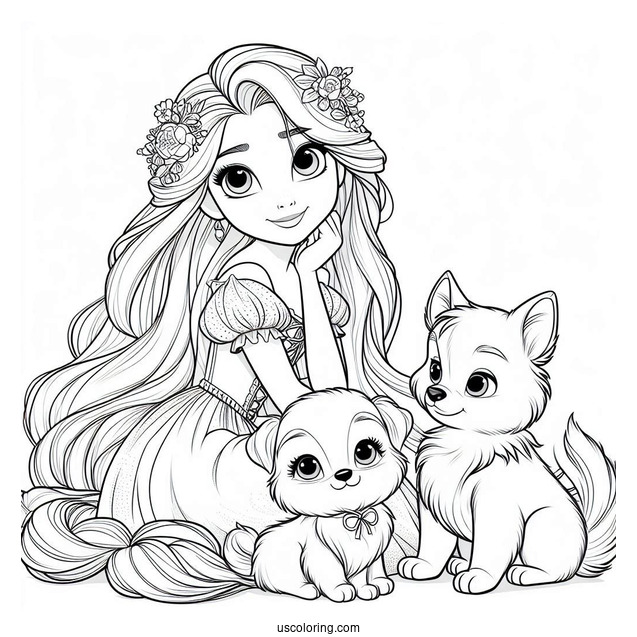 Palace Pets Coloring Page Of Rapunzel With Petite Palace Pets