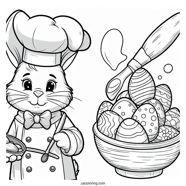 Rabbit Chef Painting Easter Coloring Page Of Eggs