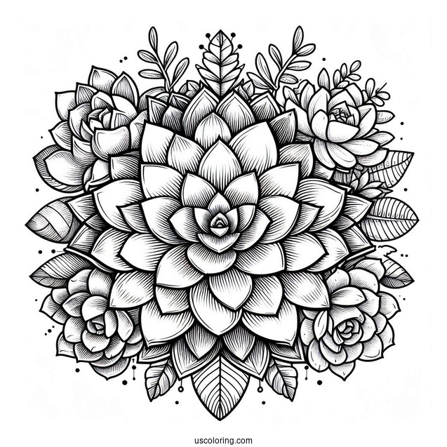 Succulent Coloring Page Flower Mandala