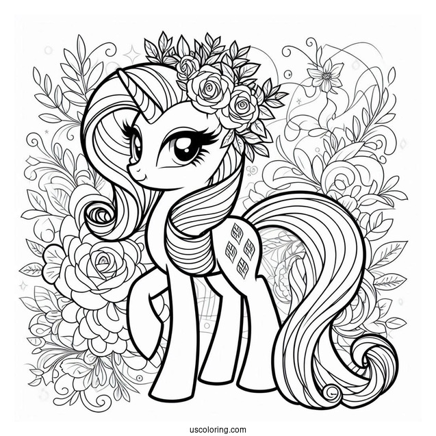 Equestria Girls Rarity Coloring Page With Floral Background