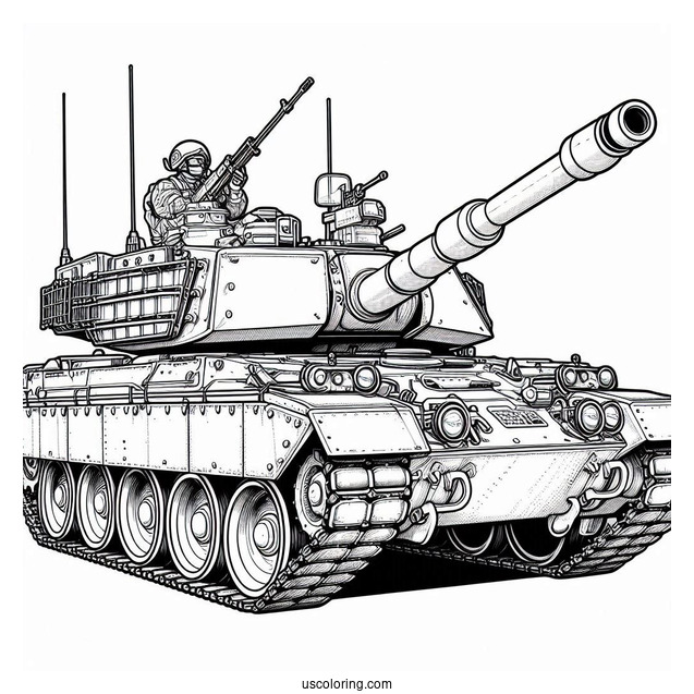Coloring Sheet of Challenger 2 British Tank With Gunner