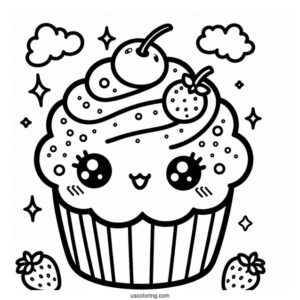 Adorable Kawaii Cupcake To Color