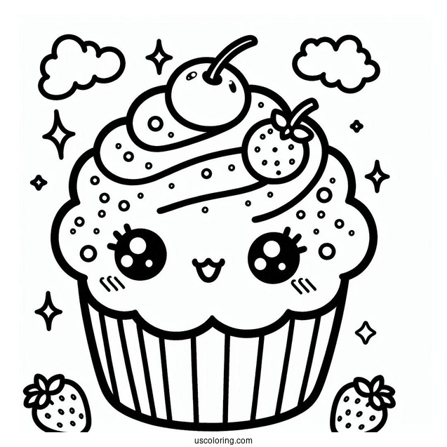 Adorable Kawaii Cupcake To Color