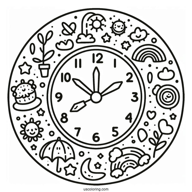 Simple To Color Clock For Kids