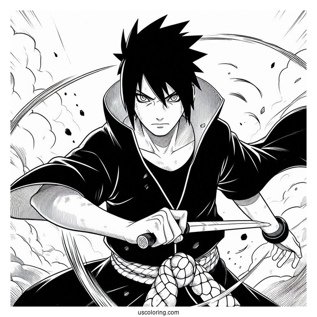 Uchiha Sasuke Coloring Page Using Chidori In Battle