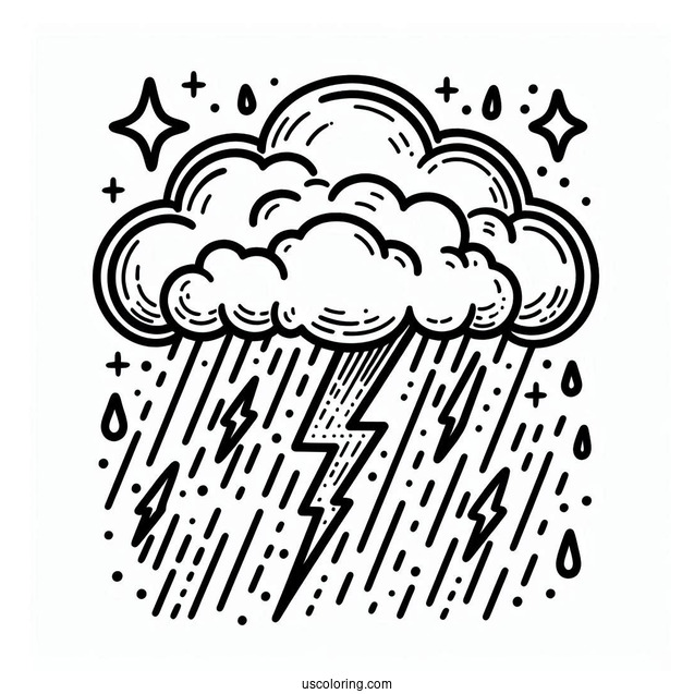 Rain Coloring Page Of Rainclouds With Lightning