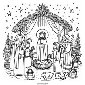Nativity Coloring Page of Jesus For Preschoolers