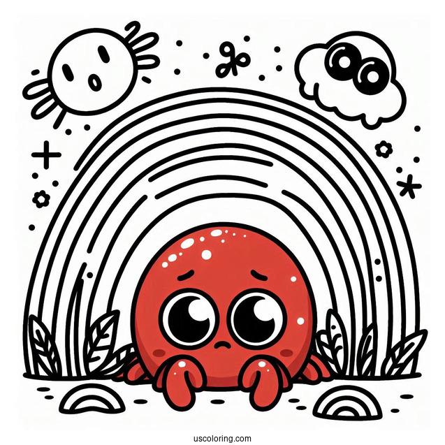 Red Friend Hiding From Scary Rainbow Friends Coloring Page