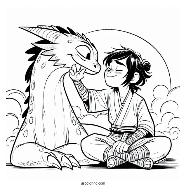 Raya And The Last Dragon Coloring Page Of Raya Tickling Sisu s Chin For Kids