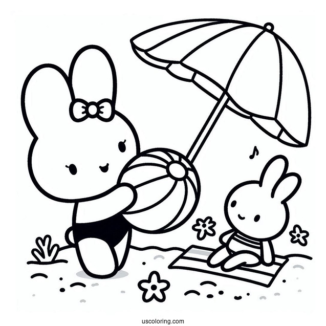 Melanie And Miffy Coloring Page Playing Beach Ball For Kids