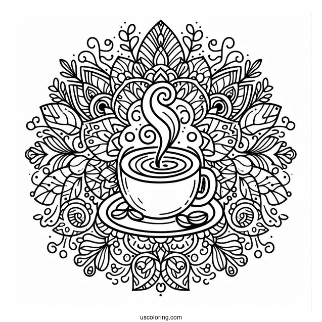 Easy Coffee Coloring Pages Of Mandala