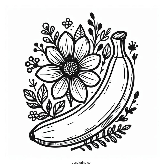 Pretty Banana Coloring Page With A Flower