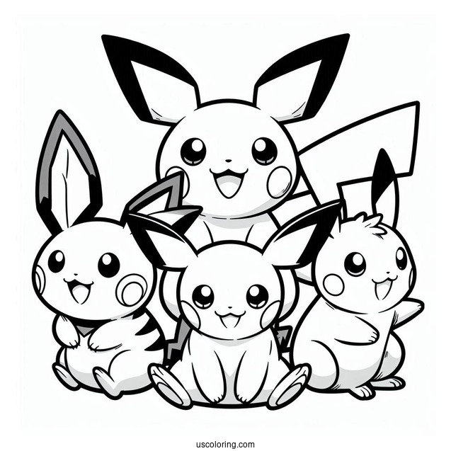 Coloring Sheet Of Pichu, Raichu, And Pikachu For Kids