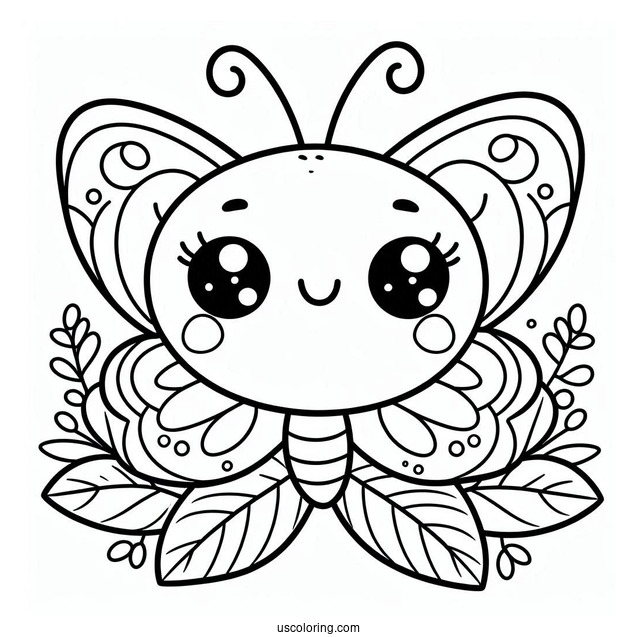 Coloring Sheet of Smiling Cartoon Butterfly