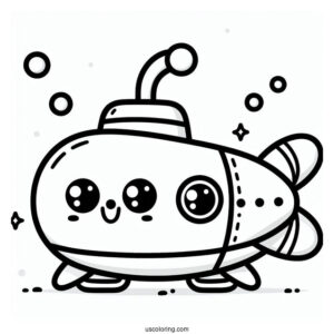 Kawaii Cartoon Submarine Coloring Page For Preschoolers