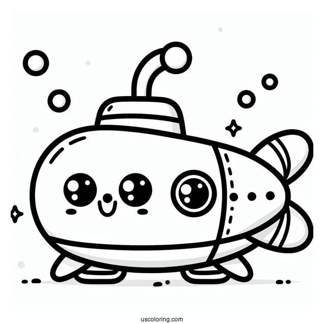 Kawaii Cartoon Submarine Coloring Page For Preschoolers