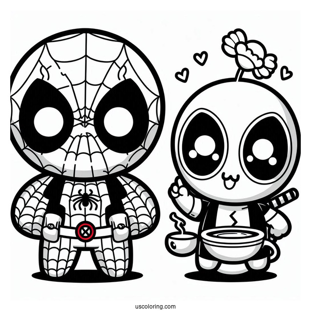 Kawaii Spider Man And Deadpool To Color